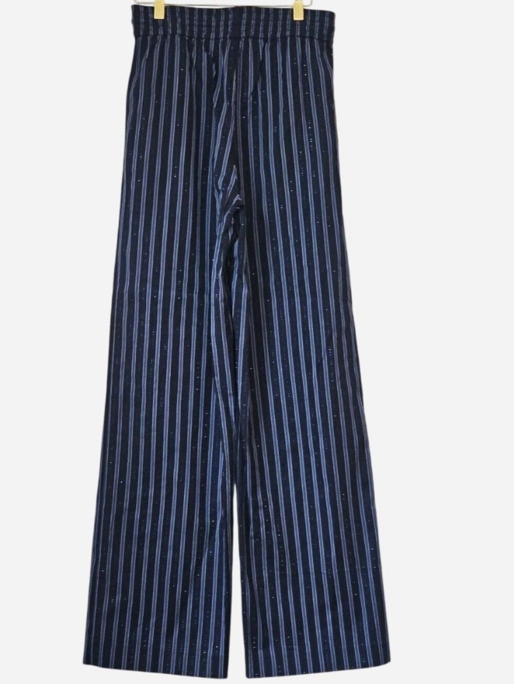 SANDRO Women's Navy Blue Striped Sparkly Embellished Wide-Leg Trousers. Size 36 - Picture 2 of 7